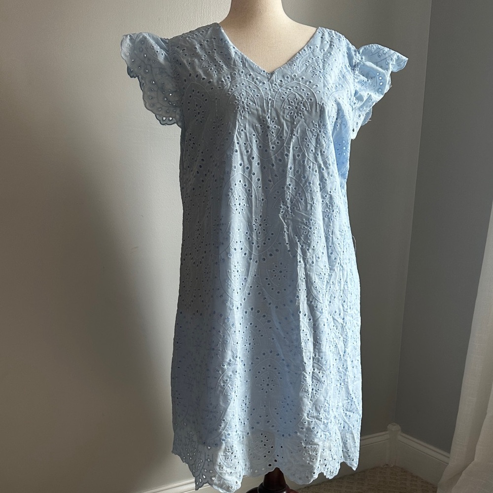 Sky Blue Eyelet Flutter Sleeve Top